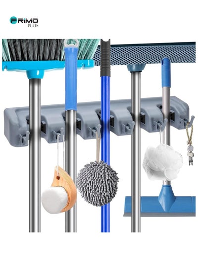 Buy Mop And Broom Holder, Wall Mounted Organizer Mop And Broom Saving Space Storage Rack For Kitchen Garden And Garage, Laundry Offices,5 Position With 6 Hooks in Saudi Arabia