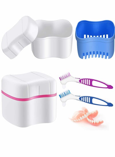 Buy Denture Cleaner Box and Brush Set, 2 Pack Bath Cases Cups with Brushes in Saudi Arabia