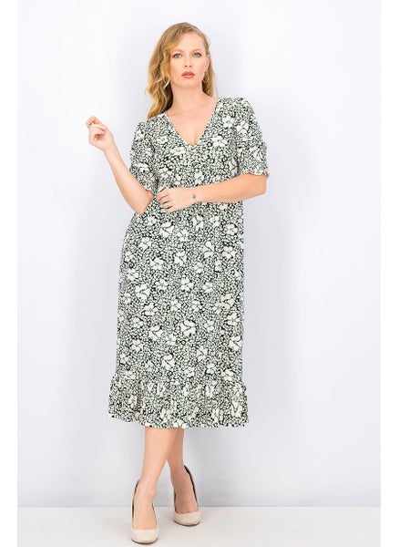 اشتري Women Floral Midi Casual Dress, Black Combo في الامارات