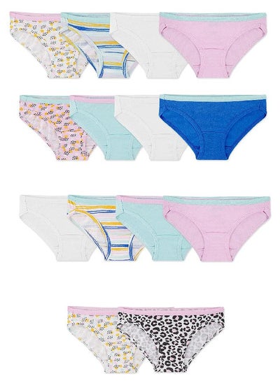 Buy Fruit of the Loom Girls' Big Cotton Bikini Underwear Multipacks, 14 Pack-Fashion Assorted, 12 in UAE