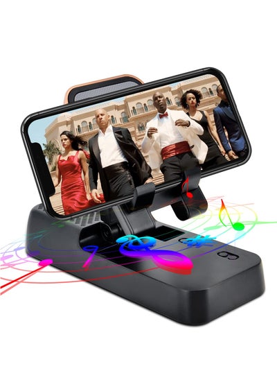 Buy Cell Phone Stand with Bluetooth Speaker, Adjustable Phone Holder for Desk with Anti-slip Base Hd Surround Sound Bluetooth Speaker Compatible with Iphone, Ipad, Samsung in Saudi Arabia