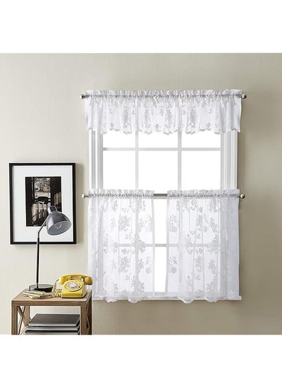 اشتري Sibella Lace Kitchen Curtain Window Tier Pair, Rod Pocket, 36, White في السعودية