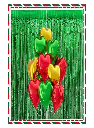 Buy Christmas Green Red Golden Heart Foil Balloons and Curtains for Party Decorations in UAE