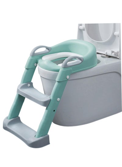 Buy Children's Folding Potty Training Toilet with Handle and Step Adjustable Children's Step Toilet Green Toilet Seat in Saudi Arabia