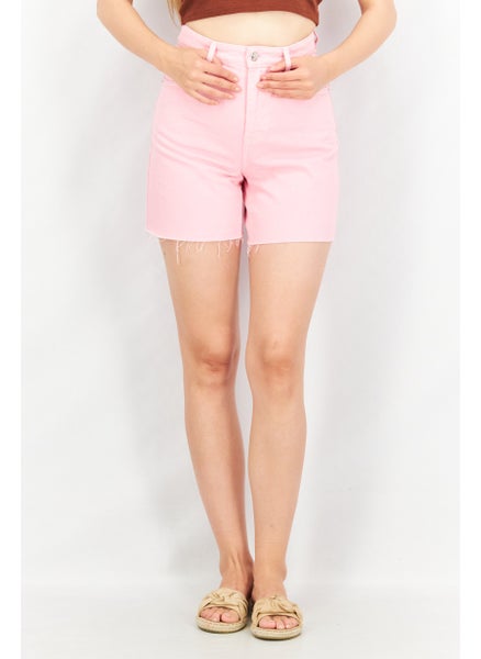 Buy Women Plain Bermuda Denim Short, Pink in UAE