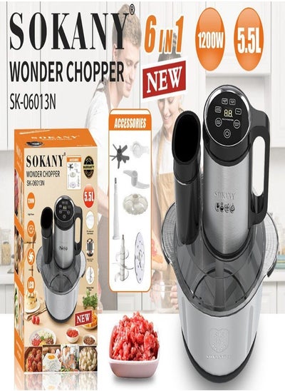 Buy Sokany Digital Chooper 5.5 Liters 1200 Watts 6 In 1 Multi-Functional SK-06013N in Egypt