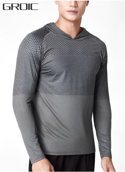 Buy Men's Sun Protection Long Sleeve T-Shirt Performance Running Shirts with hood,Gym Workout Active Long Sleeve Pullover Lightweight Hoodie Casual Hooded Sweatshirts in Saudi Arabia