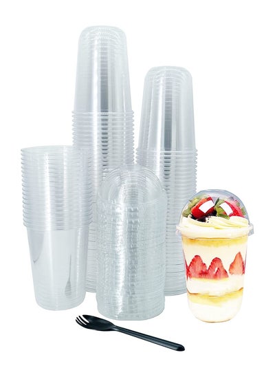 Buy 50-Pack Disposable Clear Plastic Cups with Dome Lids and Sporks, Crystal Pet Dessert Parfait Cup for Iced Coffee Cold Drinks, Smoothie, Bubble Boba Tea, Juice, Parfait in UAE