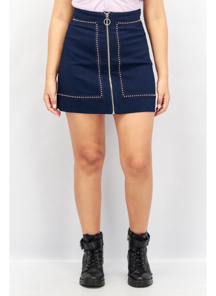 Buy Women Solid Denim Mini Skirts, Navy Blue in UAE