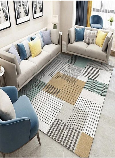 Buy Warm Luxurious Modern Printed Rectangular Anti-Slip Carpet Multicolour 140x200cm in UAE