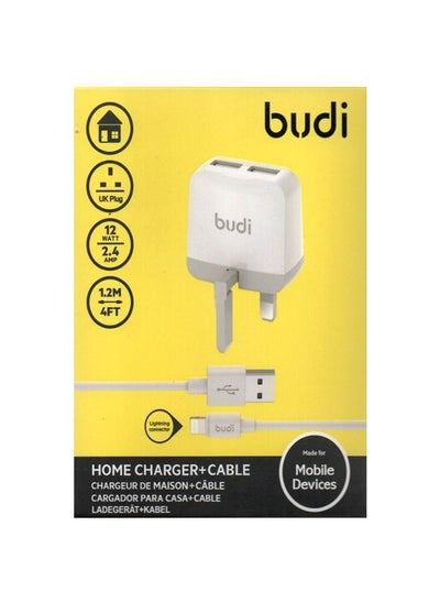 Buy Budi 2 USB Home Charger with 1.2m Lightning Cable AC940ULW - White in Saudi Arabia