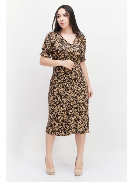 اشتري Women Allover Print Shift Dress, Brown/Beige في الامارات