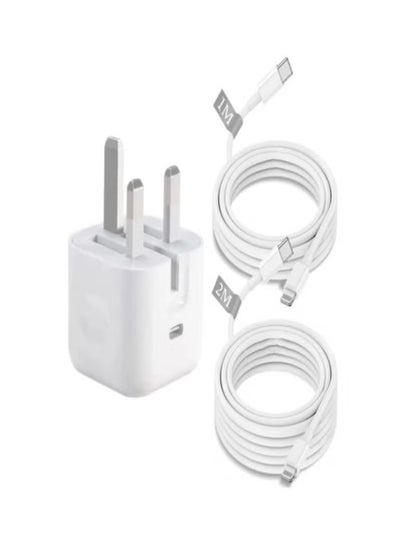 Buy For iPhone PD Fast Charger, 20W 3.0 USB C Wall iPhone Charger Plug With 1M+2M Fast Charging Cable,PD 20W USB C Fast Charger Cable and Plug for iPhone 14/13 /12/11 Series/XR/XS/X/8/pad in Saudi Arabia