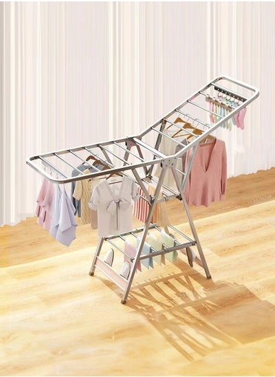 اشتري Folding Clothes Drying Rack 1.8m Winged Clothes Airer Multifunctional Top Configuration Air Dryer Clothes Horse with Height Adjustable Wings Clothes Drying Rack with Sock Clips في الامارات