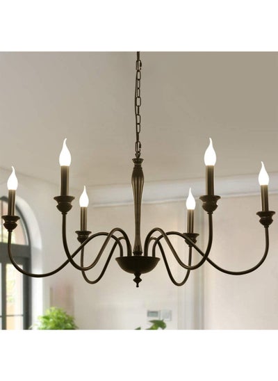 Buy 6 Light Farmhouse Chandeliers Black Classic Candle Ceiling Pendant Light Fixture for Living Room Kitchen Dining Room in UAE