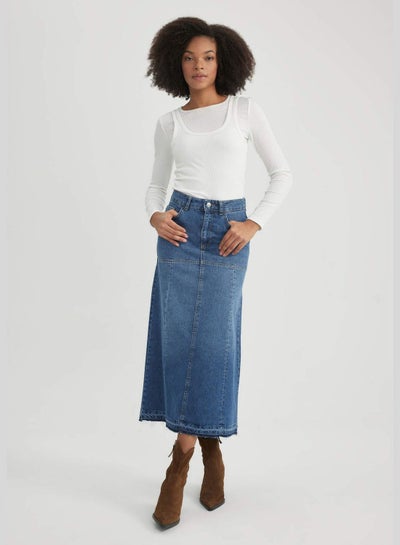 Buy Woman Long Fit Denim Skirt in UAE