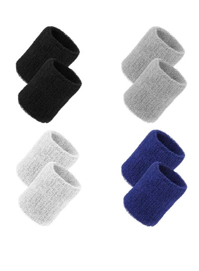 Buy 8pcs Sport Wristband, Elastic Cotton Sweat Band Absorbent Wrist Sweatbands for Football Basketball Running Athletic in UAE