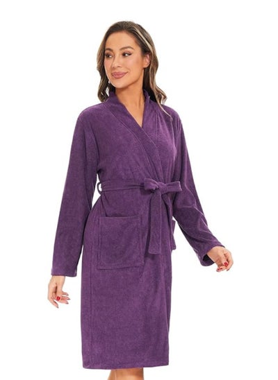 اشتري Purple Colour Hotel-Style Terry  Bathrobe Large Size في الامارات