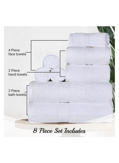 Buy Comfy 8 Piece 600Gsm Hotel Quality Highly Absorbent Combed Cotton Gift Pack Towel Set White in UAE