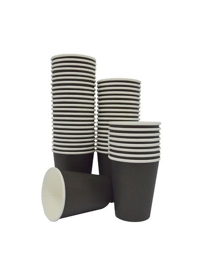 اشتري Paper Cups 8oz Single Wall Black Disposable Coffee Cups for Hot And Cold Drinks 50 Pieces. في الامارات