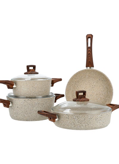 Buy Cookware set w/glass lid Brown steel handle in Saudi Arabia