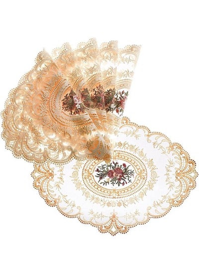 Buy Set of Beige Crochet Lace Placemats, French Style Cup Mat, Soft and Abrasion Resistant, Embroidered Elegant Doilies, Victorian Decor, For Coffee Table, Ornaments, Flowerpot, Home, Wedding in Saudi Arabia