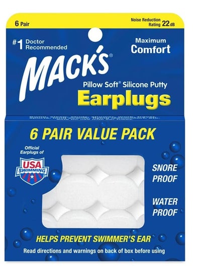 Buy Mack's Pillow Soft Silicone Earplugs - 6 Pair, Value Pack – The Original Moldable Silicone Putty ... (Pack of 6) in Egypt