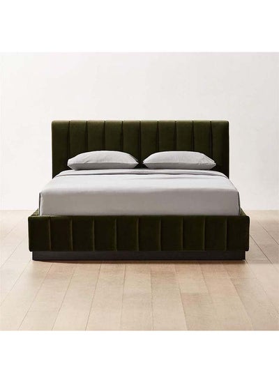 Buy Green Velvet Deluxe: Super King Bed in Swedish Wood with Velvet Fabric, Color Green, Dimensions 200x200x140 by Alhome in Saudi Arabia