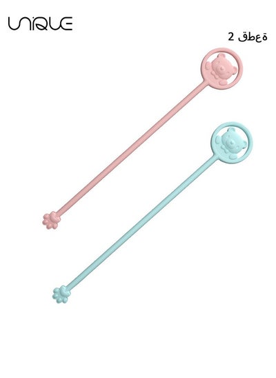 Buy 2Pcs Baby Milk Powder Stir Stick - Cute Stir Bar - Extended Cartoon Bear Handle - Discolored Stir Bar - Pink + Blue in UAE