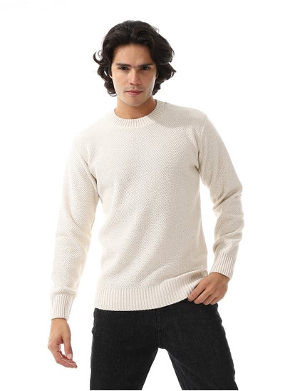 Buy Slip On Knitted Plain Off White Pullover in Egypt