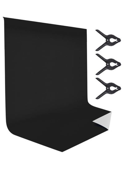 Buy Photography Background Screen Washable Polyester with 3-Piece Backdrop Clamps Black in Saudi Arabia