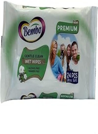 Buy Bembo Wet baby wipes gentle clean - Premium Green - Ultra soft -24 PCS in Egypt