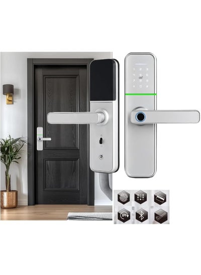 Buy Electronic Smart Door Lock With In-Built Wifi Gateway And 5 Functions- Fingerprint, Passcode, Mobile App, Smart Ic Card, Metal Key (2 Years Warranty) in UAE