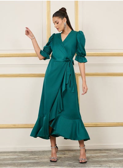 اشتري Satin Asymmetric Hem Wrap Maxi Dress في السعودية