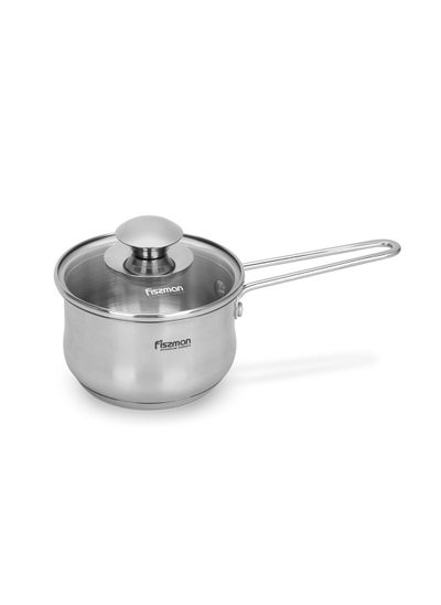 Buy Saucepan 0.8L with Glass Lid, Stainless Steel 18/10 INOX304 Sauce pan Gulliver Series, Induction Bottom Suitable for all Types of Stoves, Long Stay-Cool Ergonomic Handle in UAE