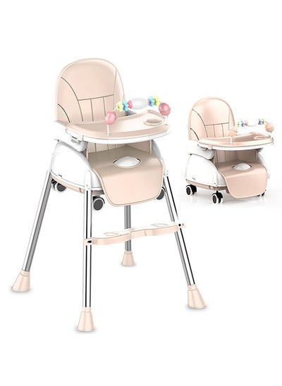 Buy Baby High Chair 2 In 1 Baby Feeding Chair Toddler Dining Chair wtih Double Tray and Wheels in Saudi Arabia