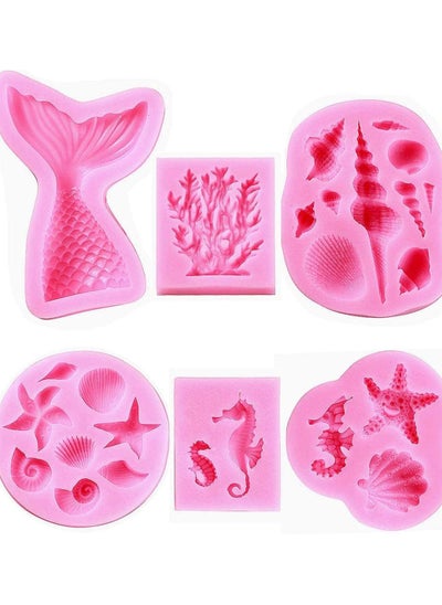 اشتري 6 Pcs Marine Theme Fondant Silicone Mold Seashell Sea Life Chocolate/Fondant/Candy Baking For Cake Decor DIY Handmade Tools for Mermaid Decoration في الامارات