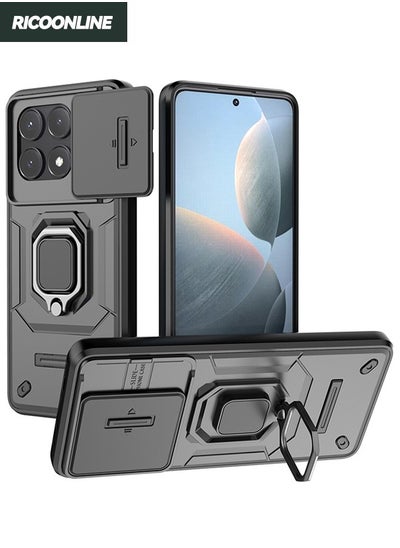 Buy Xiaomi POCO X6 Pro Back Cover, Xiaomi POCO X6 Pro Case with Slide Camera Cover, Military Grade Heavy Duty Shockproof Phone Case Cover with Kickstand for Xiaomi POCO X6 Pro 5G, Black in Saudi Arabia