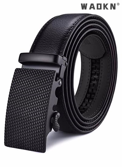 Buy Men's Leather Ratchet Dress Belts with Automatic Buckle Leather Belt Fashion Belt Ratchet Belt Soft, Comfortable and Durable Quality Leather - Adjustable Trim to Fit- Black in Saudi Arabia