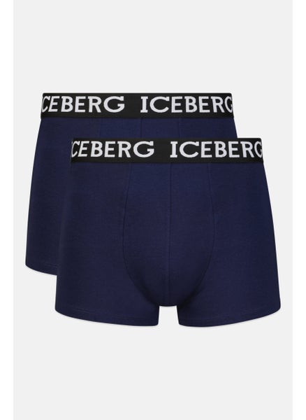 Buy Men 2 Piece Brand Logo Trunks, Navy Blue in UAE