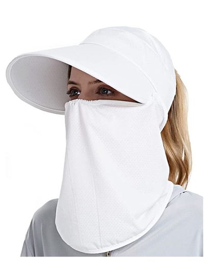 Buy Fishing Hat, Sun Visors UV Protection Ice Cooling Hat Ponytail Hole with Detachable Neck Flap for Men Women, Hiking Gardening Beach Farmer (White) in UAE