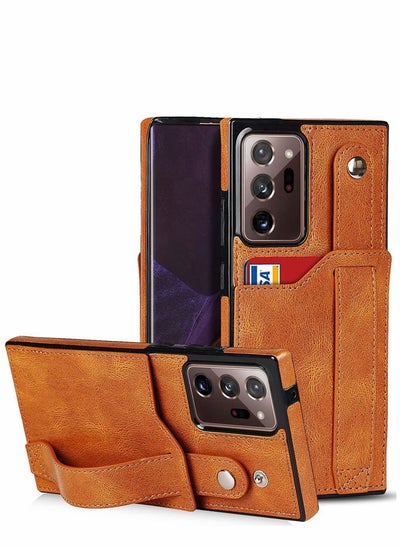 Buy Case for Samsung Note 20 Ultra Wallet with Adjustable Wrist Strap Kickstand PU Leather Credit Card Holder Hybrid Protective Cover Galaxy 5G 6.9" Brown in UAE