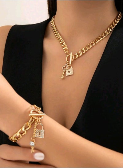 Buy 2pcs/Set Elegant Crystal Key & Lock Pendant Bracelet And Necklace Set in Egypt