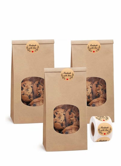 Buy Bakery Bags, Kraft Paper Bags Cookie Coffee Bags Gift Wrappers Holiday Party for Bakery Cookies Candies Dessert Chocolate Sandwich Lunch Bags with Window, 20 Pcs in Saudi Arabia