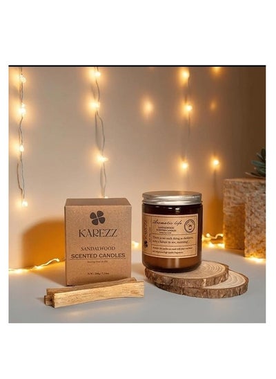 Buy KAREZZ Sandalwood Scented Candle,200g . Plant Wax Based.Eco Friendly Aromatherapy Candle, Clean-Burning Cotton Wick, Calming Fragrance for Stress Relief- Ideal for Home Decor & Relaxation in UAE