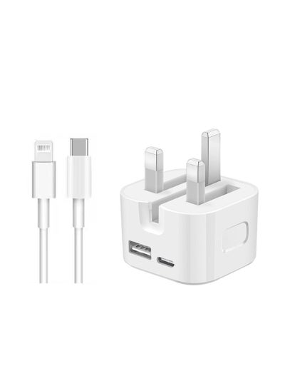 اشتري 35W Fast Charge Wall Plug, 2 Ports PD&QC 3.0 Fast Charger Plug Compatible for iPhone, iPad, Galaxy, Huawei etc في الامارات