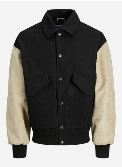 Buy Contrast Sleeve Flap Pocket Bomber Jacket in Saudi Arabia