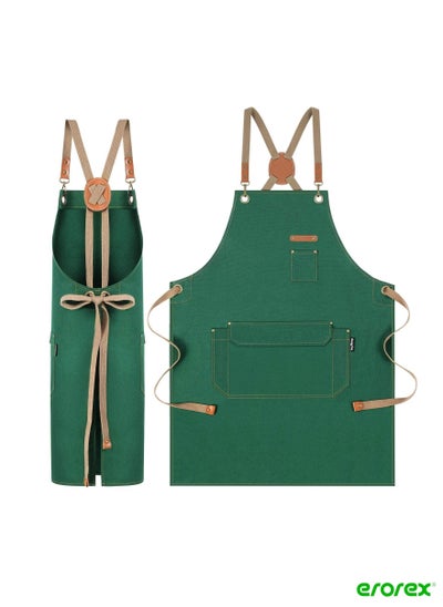 اشتري Genixart Chef Apron for Men Women with Pockets, Cross Back Kitchen Cooking Aprons with straps, Cotton Canvas Works Apron (Green/Blue/Yellow, 3 colors optional) في السعودية