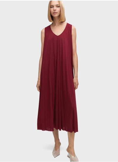 Buy V-Neck Pleated Dress in Saudi Arabia