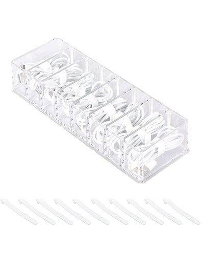 اشتري Plastic Cable Management Box with 10 Wire Ties Clear Power Cord Organizer with 8 Compartments Electronics Organizer for Office Home Use Desk Accessories Storage for Stationery Supplies في الامارات